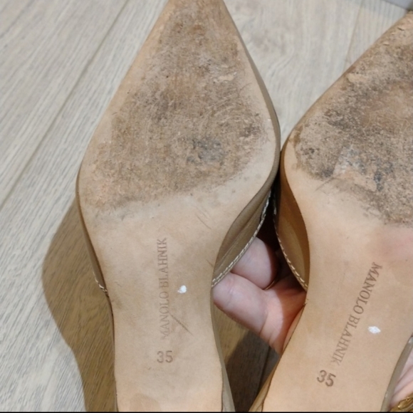 Manolo blahnik taupy brown tan classic button kitten heel pump size 35 - Picture 5 of 7
